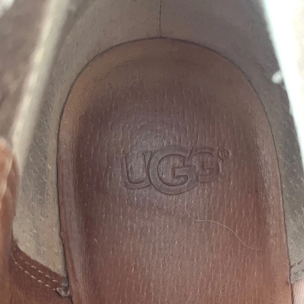 UGG Tan Suede Leather Ankle Boots Women's Size 9.5 Western Buckle Heel